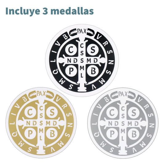 Kit de 3 Medallas de San Benito || Oro, plata y negra