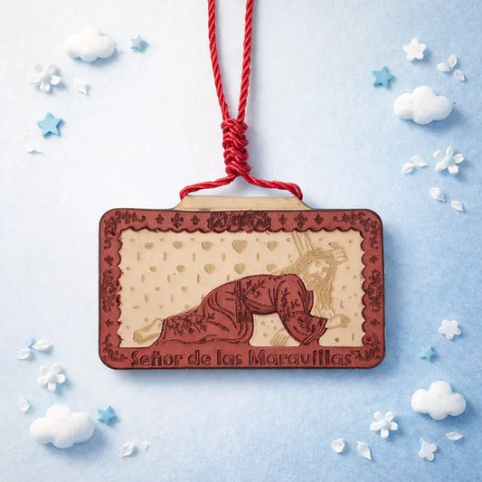 Frente escapulario de vinipiel Señor de las Maravillas con imagen grabada