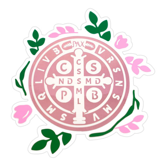 Sticker católico cruz de San Benito con fondo blanco recortado