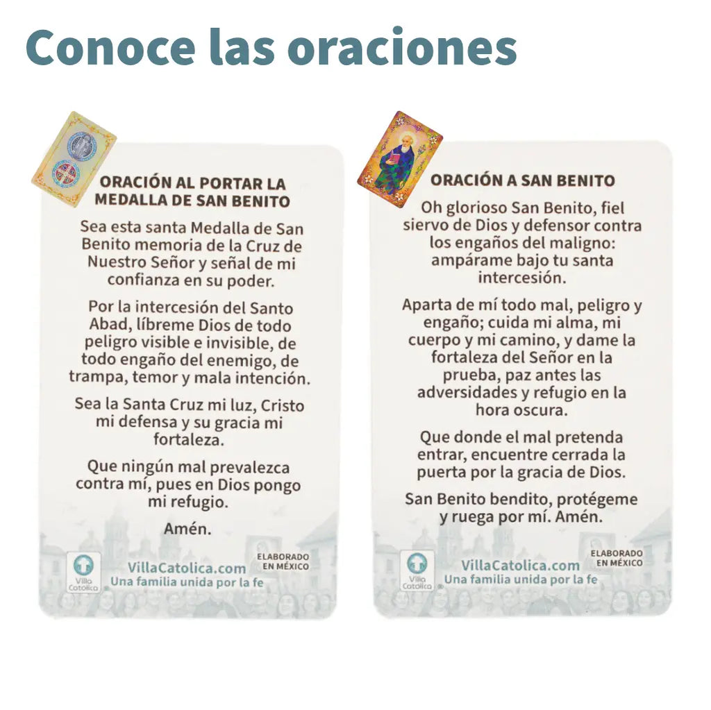 Oracion a San Benito y oracion al portar la medalla de San Benito incluidas en el kit