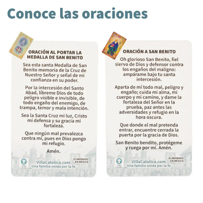 Oracion a San Benito y oracion al portar la medalla de San Benito incluidas en el kit