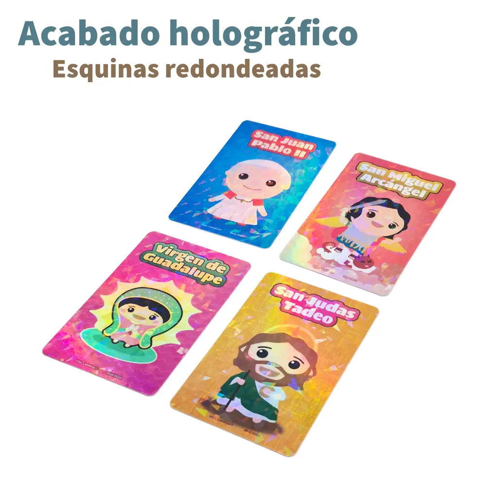 Estampas catolicas infantiles con acabado holografico y esquinas redondeadas